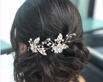 Silver Hair Pins, Hair Pins, Bridal Hair Pins, Wedding Hair Pins, Bridal Headpiece, Bridal Hairpiece - AIMEE