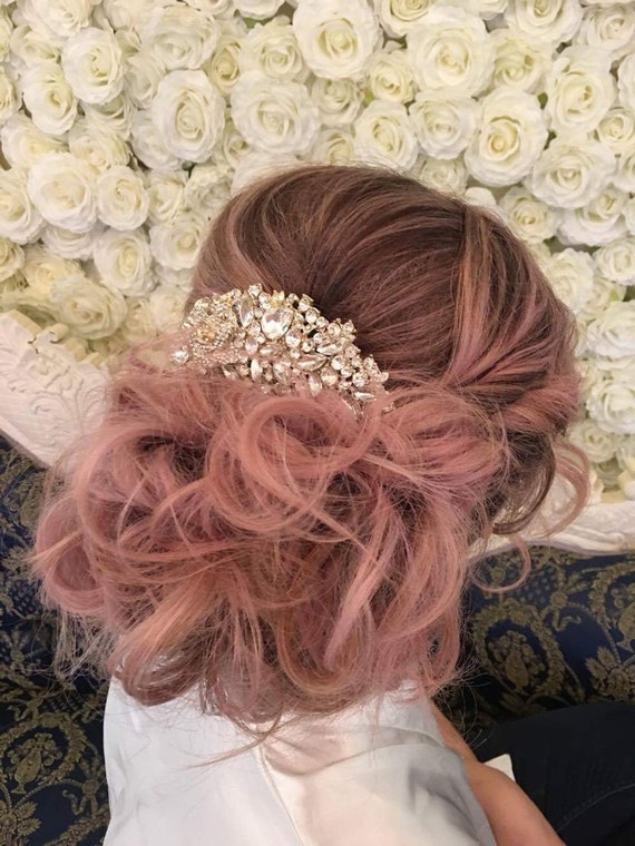 Crystal gold tone Floral Hairpiece Bridal Amazon.com : Unicra Rose Gold Crystal Hair Pins Rhinestone  main image 3