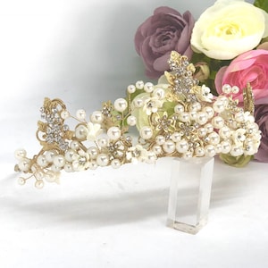 Gold Tiara, Gold Headpiece, Gold Bridal Tiara, Bridal Headpiece, Bridal Hair Accessory, Wedding Hair Accessories - KAREN