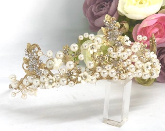 Gold Tiara, Gold Headpiece, Gold Bridal Tiara, Bridal Headpiece, Bridal Hair Accessory, Wedding Hair Accessories - KAREN