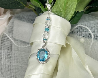 Something Blue Bridal Bouquet Charm Aqua Crystal Pin - OPAL