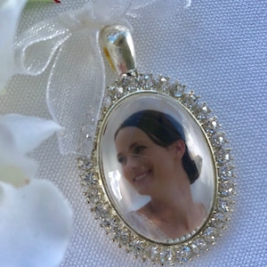 Rhinestone Bouquet Photo Charm, Bouquet Charm, Memory Charm, Bridal Charm, Keepsake Charm, Photo Bouquet Charm, Memorial Charm JULIET SLV image 1