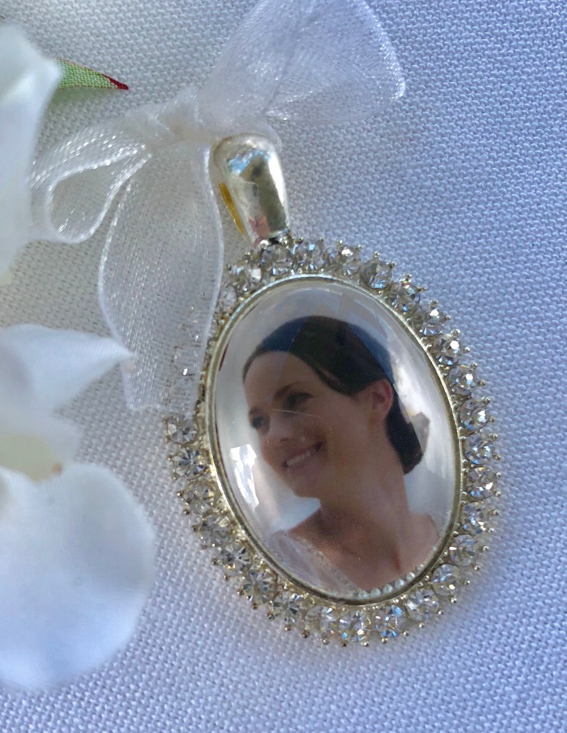 Rhinestone Bouquet Photo Charm, Bouquet Charm, Memory Charm, Bridal Charm, Keepsake Charm, Photo Bouquet Charm, Memorial Charm JULIET SLV image 1