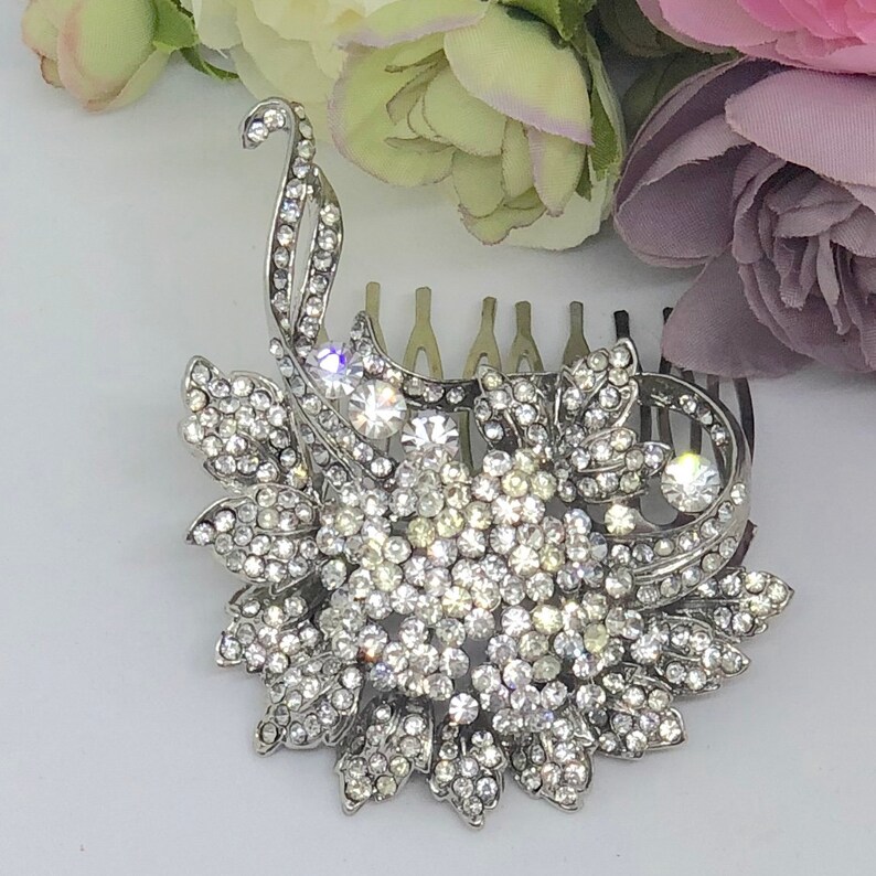 Silver Flower Wedding Bridal Hair Comb REBA