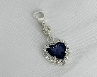 Something Blue Bridal Bouquet Charm Crystal Heart Pin - SOPHIA