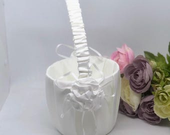 Flower Girl Basket, Ivory Flower Girl Basket, Flower Basket, Satin Flower Girl Basket - ALLEY