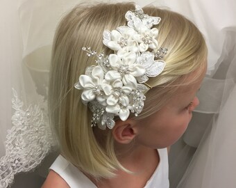 Ivory Headband, Flowergirl Headband, Wedding Bridal Hair Piece, Ivory Fabric Hair Piece - GRACE