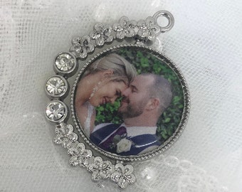 Double Sided Photo Charm, Bouquet Charm, Memory Charm, Bridal Charm, Keepsake Charm, Photo Bouquet Charm, Memorial Charm  FLUER SILVER