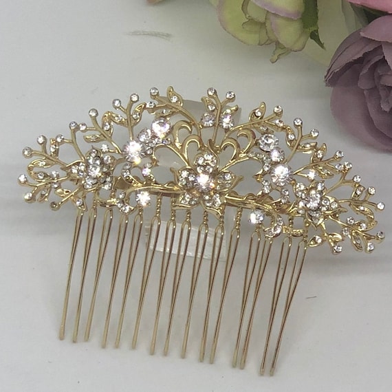 Gold Bridal Hair Comb: Crystal Wedding Hair Piece  display picture 1