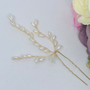 Gold Hair Pin, Hair Pin, Bridal Hair Pin, Pearl Hair Pin, Bridal Headpiece, Bridal Hairpiece, Bridal Accessories - TRINNIE set of 3 pins