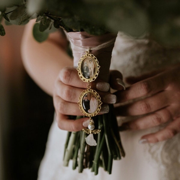 Gold Bouquet Photo Charm, Bouquet Charm, Memory Charm, Bridal Charm, Keepsake Charm, Photo Bouquet Charm, Memorial Charm - ELOISE GOLD 2