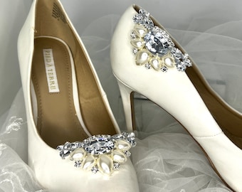 Silberne Brautschuhclips: Perle & Strass Hochzeit Accessoire
