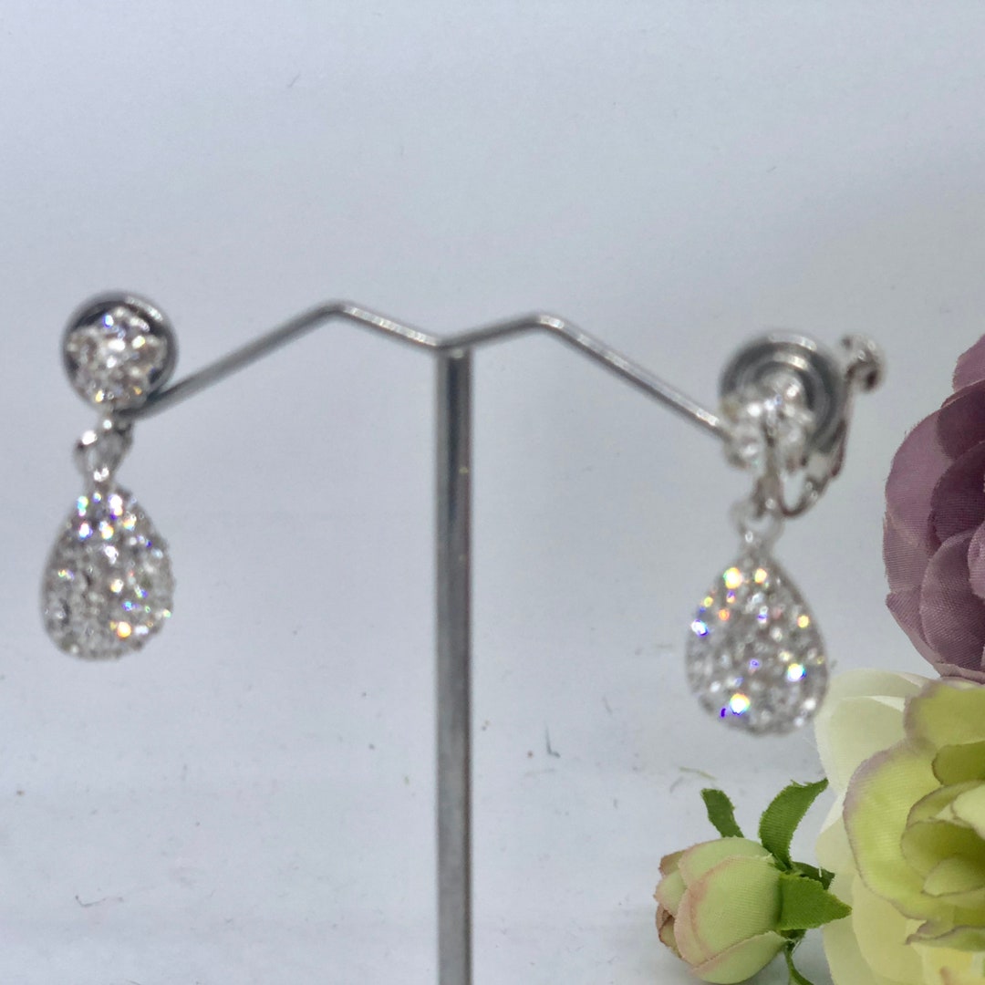 Jstyle 4 Pairs Silver Clip on Earrings for Women Elegant Rhinestone Clip on Earrings Dangle Drop for Brides Bridesmaids Non Pierced Earrings Set-Clip Stud and Dangle Earrings Style