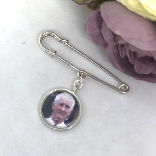 Kilt Pin, Silver, Gold, Bouquet Photo Charm, Bouquet Charm, Bridal Charm, Keepsake Charm, Photo Bouquet Charm, Memorial Charm - ADDISON PIN