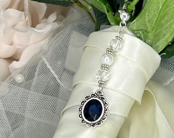 Something Blue Bridal Bouquet Charm: Dark Blue Crystal Pin - GINNY