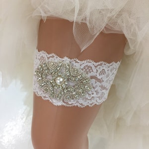 Bridal Garter, Lace Garter, Wedding Garter, Bling Garter, Something Blue, Bridal Accessories - FIONA