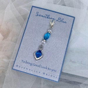 Coś niebieskiego, broszka ślubna, amulet na szczęście, pamiątka, prezent ślubny, amulet do bukietu ślubnego - AQUAMARINE