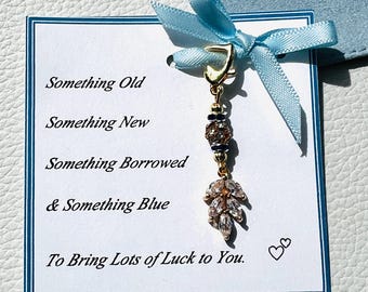 Something Blue Bridal Bouquet Charm: Indigo Gold Crystals