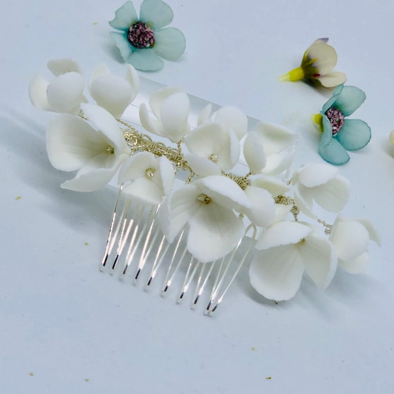 Ceramic Bridal Flower Comb Special Wedding Amazon.com : BETITETO Bridal White Hair Comb Pearl Leaf  main image 3