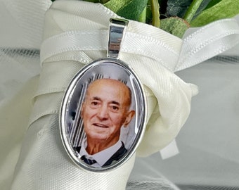 Silver Oval Bouquet Photo Charm: Bridal Memory Keepsake