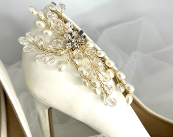 Gold Perle Braut Schuhclips: Kristallblume Hochzeit Accessoire