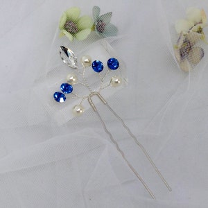 Silver Hair Pins, Something Blue, Bridal Hair Pins, Royal Blue Hair Pins, Bridal Headpiece, Bridal Hairpiece - KAYLA