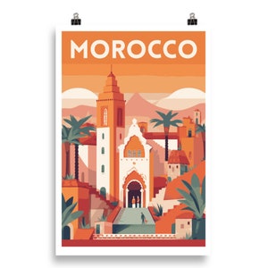 Morocco Retro Vintage Travel Poster Vacation Souvenir Atlas Mountains Sahara Desert