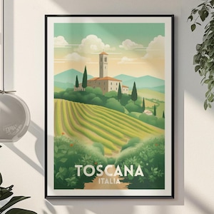 Tuscany Italy Retro Vintage Toscana Italia Travel Poster Print Wall Art