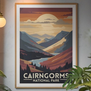 Cairngorms National Park Scotland UK Retro Vintage Travel Poster