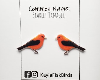 Scarlet tanager earrings | scarlet tanager jewelry | birds ornithology birding birdwatching gift
