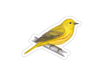 Yellow warbler sticker decal, water-resistant, bird lover gift, birding birdwatching birder backyard bird