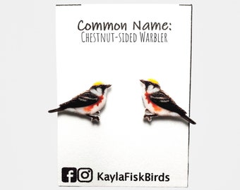 Chestnut-sided Warbler earrings, warbler jewelry, spring birding birder birdwatching birdwatcher gift