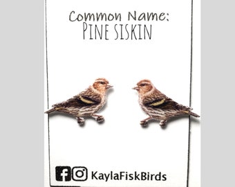 Pine siskin earrings, finch jewelry birds birding birdwatching birder