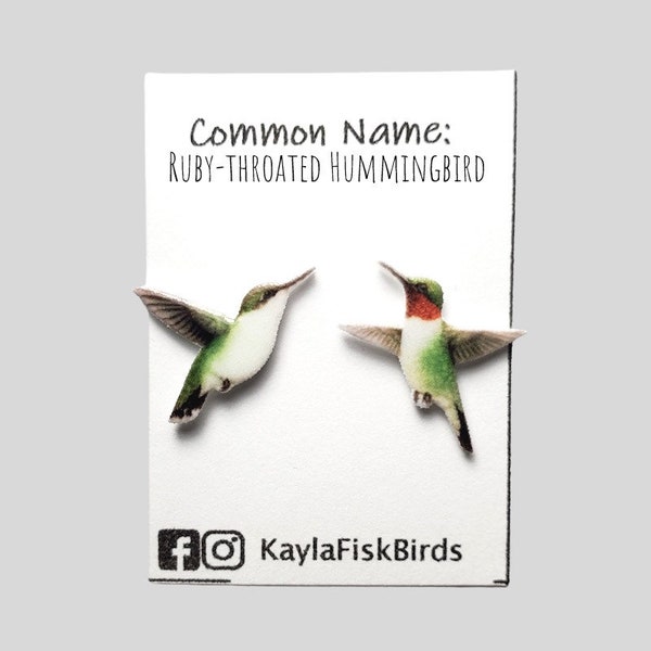 Ruby throated hummingbird earrings | bird jewelry | birds ornithology birding birdwatching gift birder bird nerd