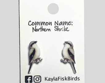 Northern Shrike earrings, birds, birding, birdwatching