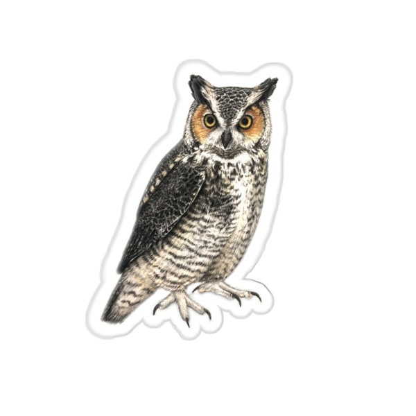 Great Horned Owl sticker decal, water-resistant, bird lover gift, birding birdwatching birder backyard bird