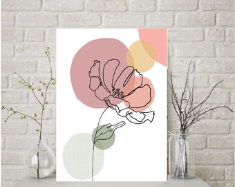 Flower line Print | Floral | Pastel color | Wall Art | Feminism Poster | Gift Idea | Office Art |  Boho Wall Art | Home Wall Decor