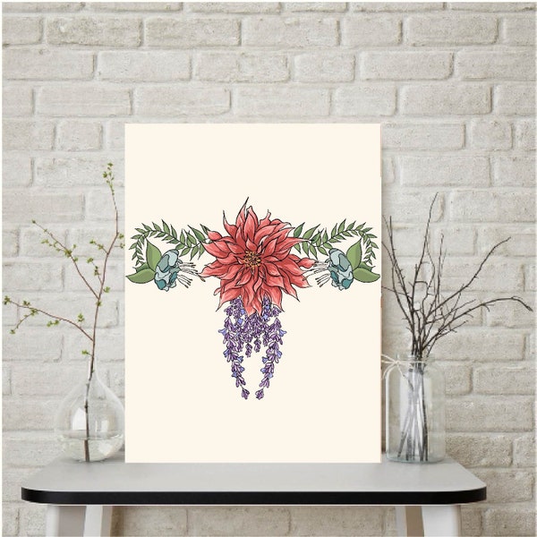 Women Feminism Print | Uterus | Wall Art | Feminism Poster | Gift Idea | Office Art |  Boho Wall Art | Home Wall Decor | Flowers  | Biology