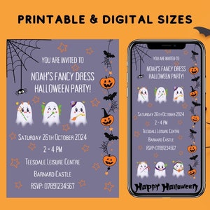 Cute Halloween Invitation, Kids Party Digital Download, Fancy Dress Evite, Digital Smartphone Invite, Eco Friendly Canva Template