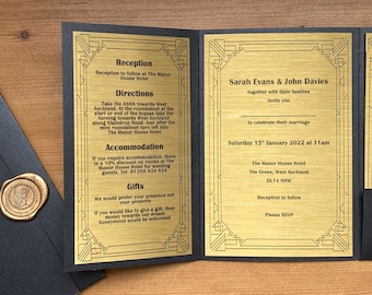Wedding Invitation | Gold Gatsby Art Deco Style Party Invite | Customisable Physical Product