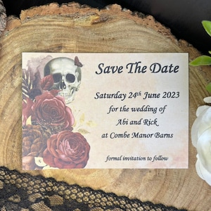 Carte Save the Date automne, carte Save the soir gothique, fête des têtes de mort, réservez des dates, faire-part pour Halloween