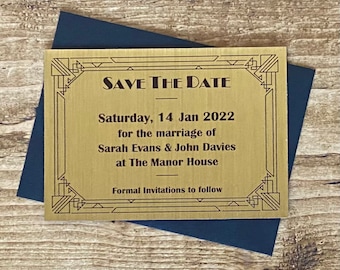 Save The Date Card | Gold Gatsby Art Deco Style Save The Evening Cards | Customisable Physical Product