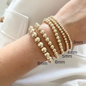 14K Gold Filled Beaded Bracelet | Non Tarnish Gold Filled Bead Bracelet | 3mm 4mm 5mm 6mm 8mm Gold Bead Bracelet