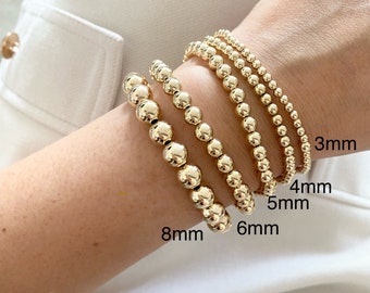 14K Gold Filled Beaded Bracelet | Non Tarnish Gold Filled Bead Bracelet | 3mm 4mm 5mm 6mm 8mm Gold Bead Bracelet