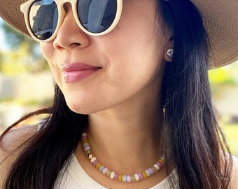 Gemstone Necklace | Beaded Gemstone Necklace | Gold Filled Gemstone Necklace - Color: Pastel Rainbow