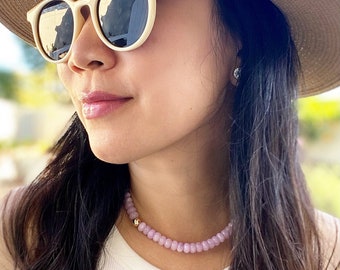 Gemstone Necklace | Gemstone Beaded Necklace | Gold Filled Gemstone Necklace - Color: Blush