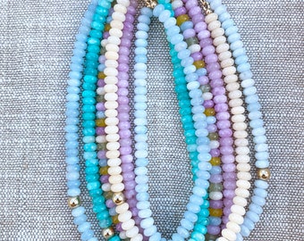 Gemstone Necklace | Gemstone Beaded Necklace | Gold Filled Gemstone Necklace - Color: Ocean Blue