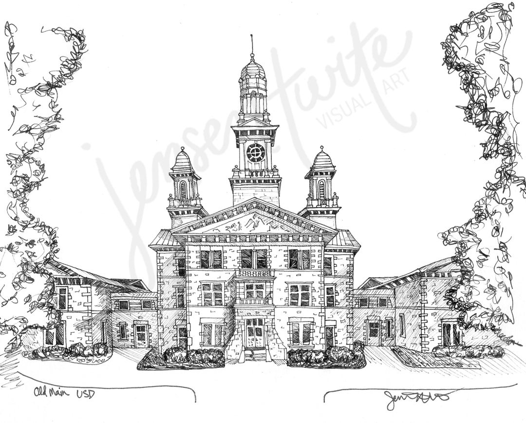 University of South Dakota Old Main Pen and Ink Print Etsy