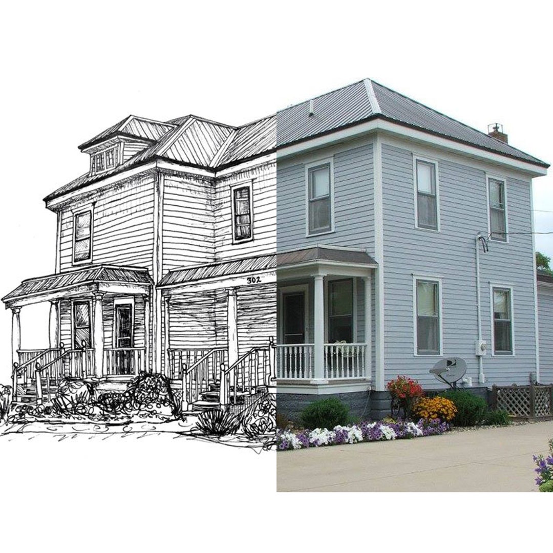Customized Pen and Ink Home, Building Drawing Etsy