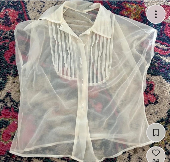 1940s delicate vintage sheer tule blouse size sma… - image 1